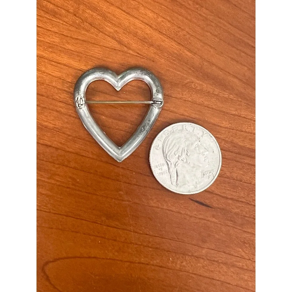 Vintage Heart Brooch Silver Tone Rhinestone Open Heart Pin Romantic Jewelry